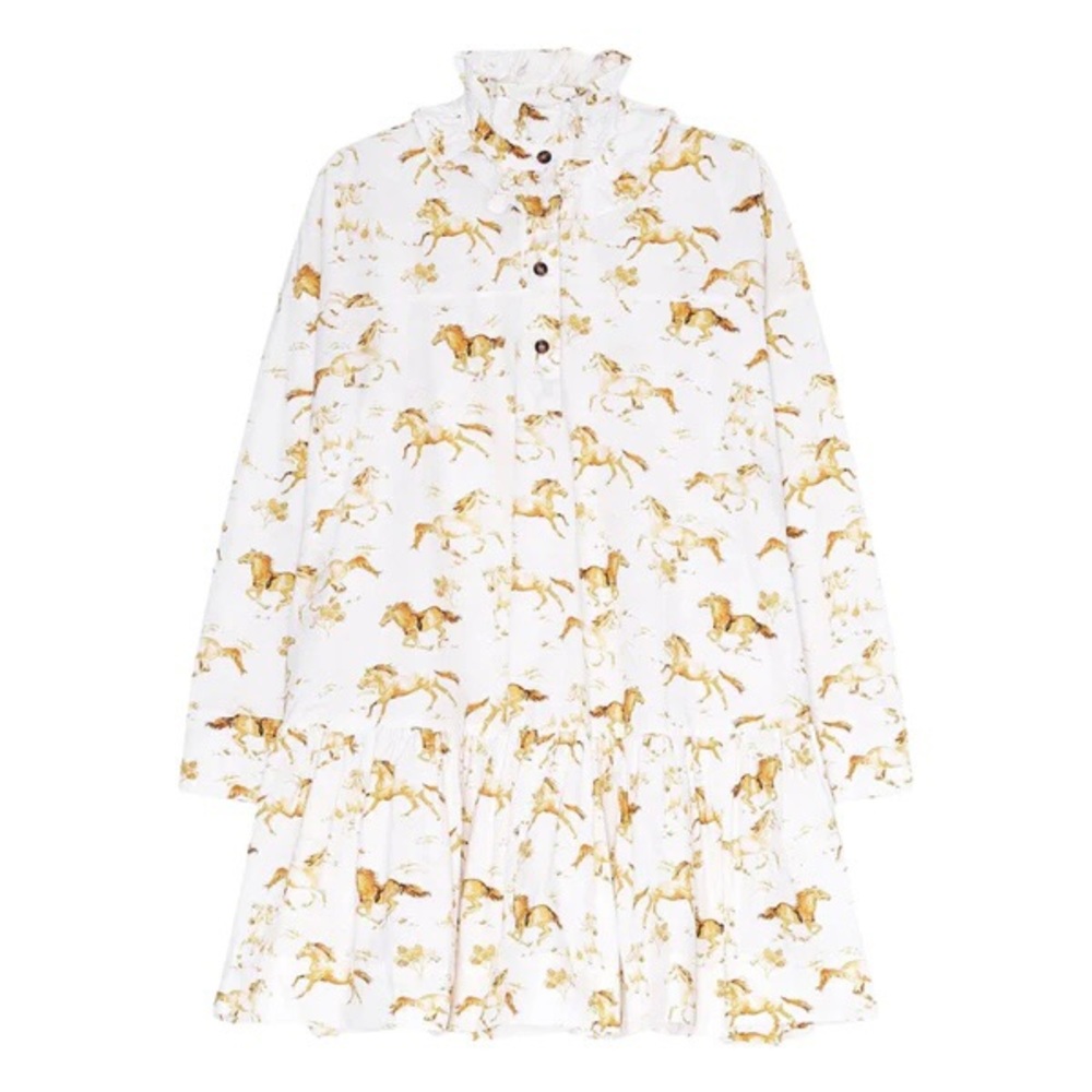 Ganni poplin ruffle horse mini dress